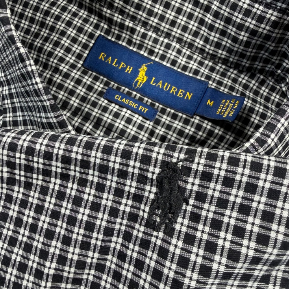Ralph Lauren Mens Classic Fit Micro Check Button Down Shirt Black White Medium